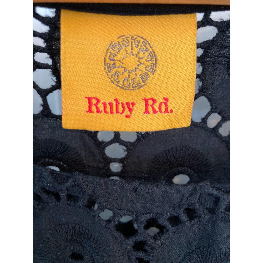 Ruby Rd. Short Sleeve Black Eyelet Cotton Lace Top